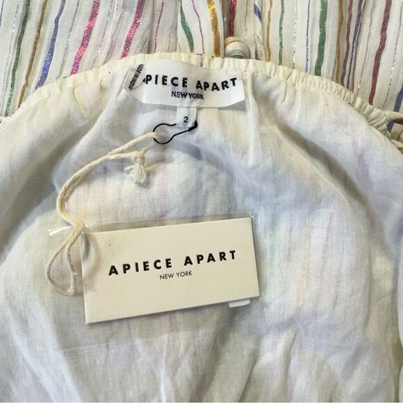 NEW Apiece Apart Daphne Midi Dress Lurex Metallic White Fez Stripe Size 2 - Picture 8 of 11